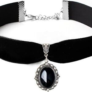 Goth Choker Pirate Necklace for Women Black Gothic Jewelry Grunge Style Silver F